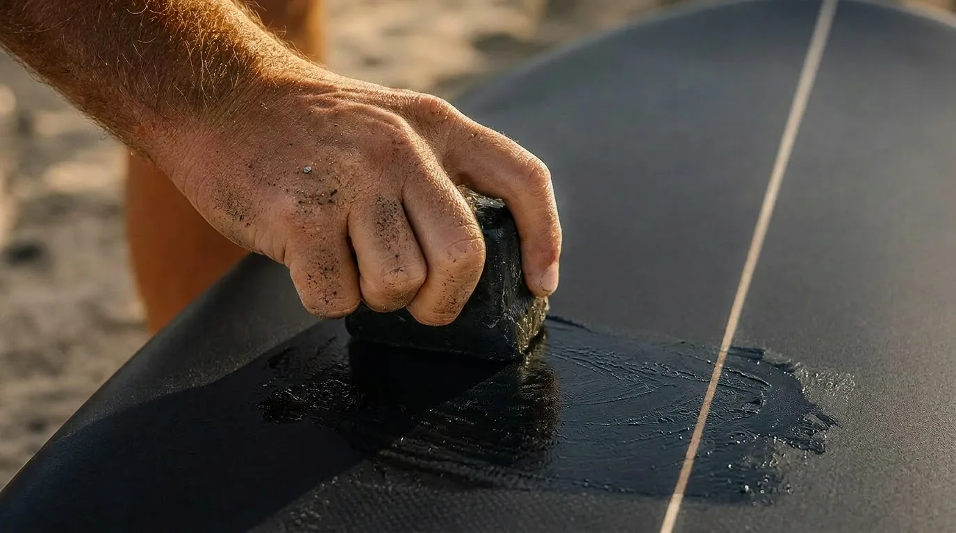 Wax appliquée sur planche de surf